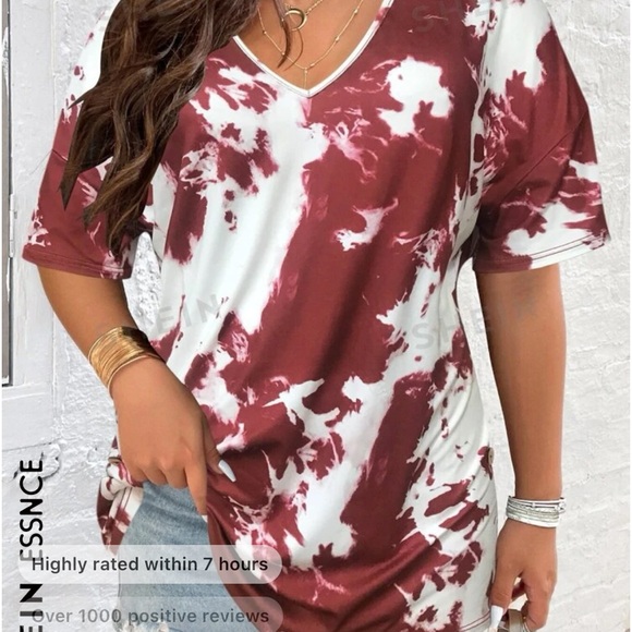 Tops - Plus Tie Dye Drop Shoulder Tee burgundy size 18 3x